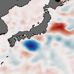 Sea height anomaly image showing high and low areas off Japan